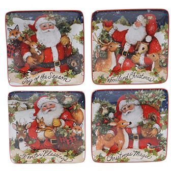 Certified International Magic of Christmas Santa 4 pc Canape Plate Set
