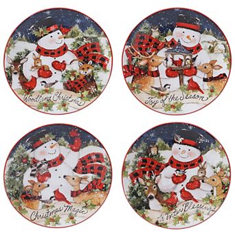 Certified International Magic of Christmas Snowman 4 pc Dessert Plate Set
