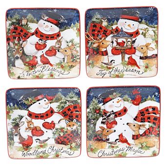 Certified International Magic of Christmas Snowman 4 pc Canape Plate Set
