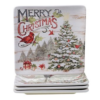 Certified International Evergreen Christmas 4 pc Dinner Plate Set