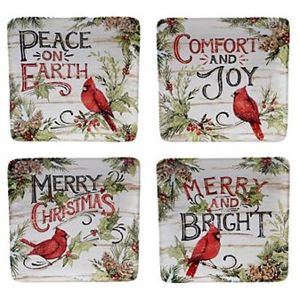 Certified International Evergreen Christmas 4 pc Dessert Plate Set
