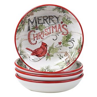 Certified International Evergreen Christmas 4 pc Soup Bowl Set