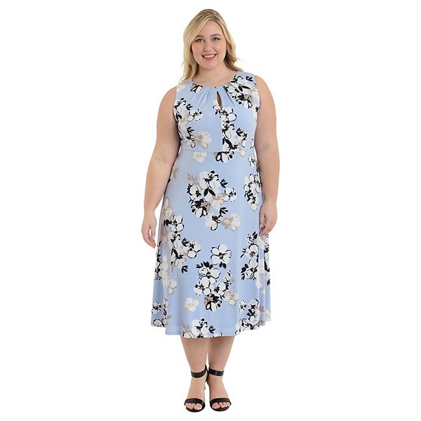 Plus Size Suite 7 Floral Print Keyhole Neck Midi Dress