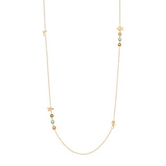 Gold Tone Sterling Silver Cubic Zirconia Nautical Charm Necklace