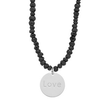 Sterling Silver Onyx Beaded "Love" Pendant Necklace