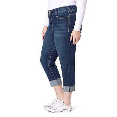 Juniors' Plus Size WallFlower Insta Soft Ultra Cropped Jeans with Double Rolled Cuff