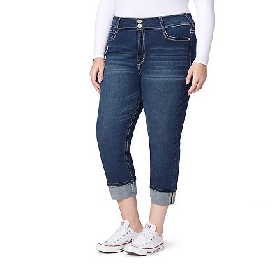 Juniors' Plus Size WallFlower Insta Soft Ultra Cropped Jeans with Double Rolled Cuff