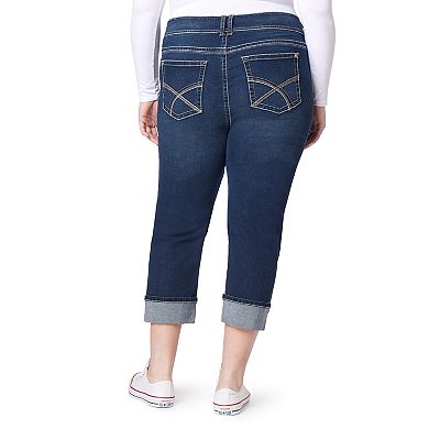 Juniors' Plus Size WallFlower Insta Soft Ultra Cropped Jeans with Double Rolled Cuff