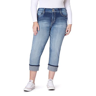 Juniors Plus Size WallFlower Insta Soft Ultra Cropped Jeans with Double Rolled Cuff