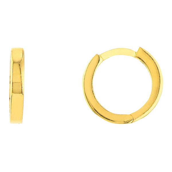 14k Gold Square Huggie Hoop Earrings