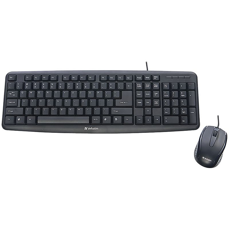 Verbatim Slimline Corded USB Keyboard and Mouse-Black USB 2.0 Cable Black - USB 2.0 Cable Optical - Scroll Wheel - QWERTY - Black - Compatible with Computer