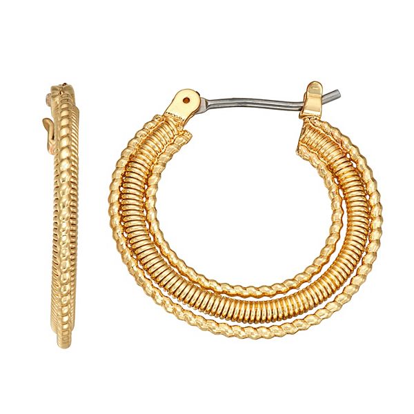 Napier Gold Tone Textured Layered Hoop Earrings