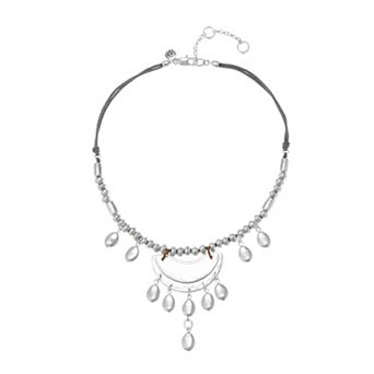 Bella Uno Silver Tone Metal Teardrop Statement Necklace