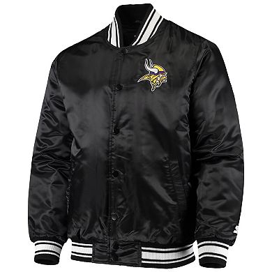 Men's Starter Black Minnesota Vikings Locker Room Satin Varsity Full-Snap Jacket