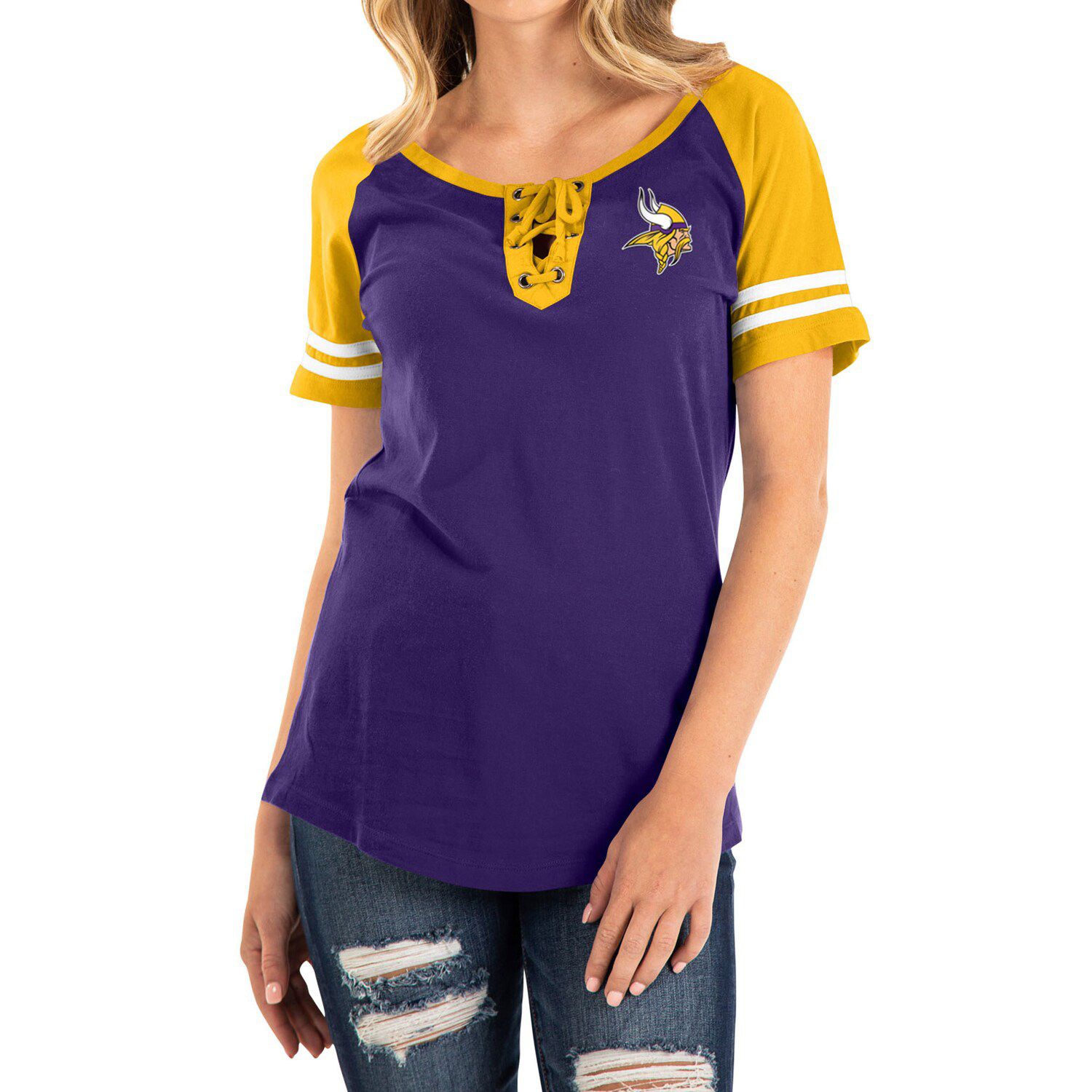 purple and gold raglan shirt