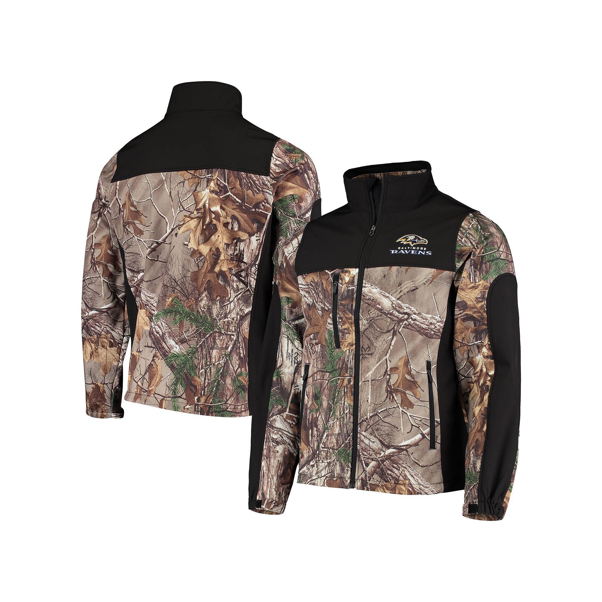 Mens Dunbrooke Realtree Camo/Black Baltimore Ravens Circle Hunter Softshel
