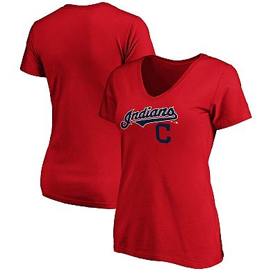 Women's Fanatics Branded Red Cleveland Indians Team Logo Lockup V-Neck T-Shirt