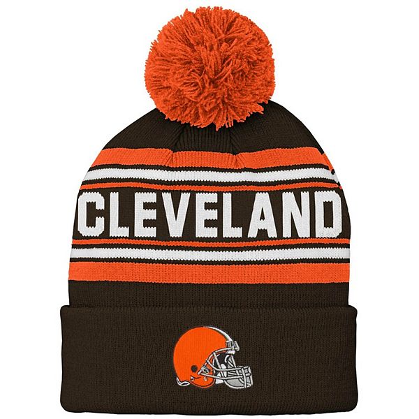 Youth Brown Cleveland Browns Jacquard Cuffed Knit Hat with Pom