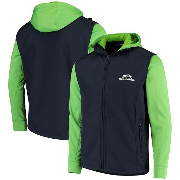 Men's Dunbrooke College Navy/Neon Green Seattle Seahawks Alpha FullZip