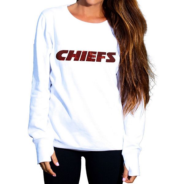 Women's Cuce White Kansas City Chiefs Touchback II Fleece Pullover  Sweatshirt