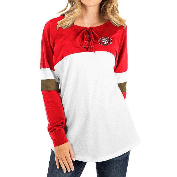 Women's New Era Red/White San Francisco 49ers Athletic Varsity Lace-Up Long  Sleeve T-Shirt