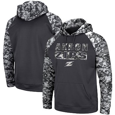 Men's Colosseum Charcoal Akron Zips OHT Military Appreciation Digital Camo Pullover Hoodie