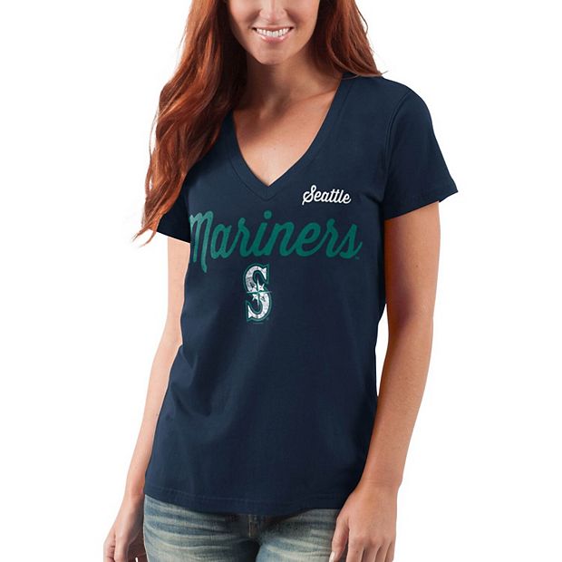 Women's G-III 4Her by Carl Banks Navy Seattle Mariners Post Season V-Neck T- Shirt