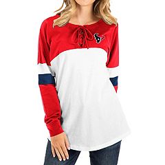 Women's Majestic White/Navy Houston Texans Lace-Up V-Neck T-Shirt 