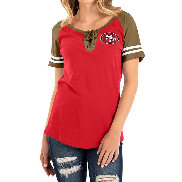 Women's New Era Scarlet/Gold San Francisco 49ers Logo Lace-Up Raglan T-Shirt