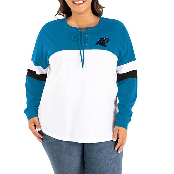 Women's Carolina Panthers New Era Blue Raglan Lace-Up T-Shirt