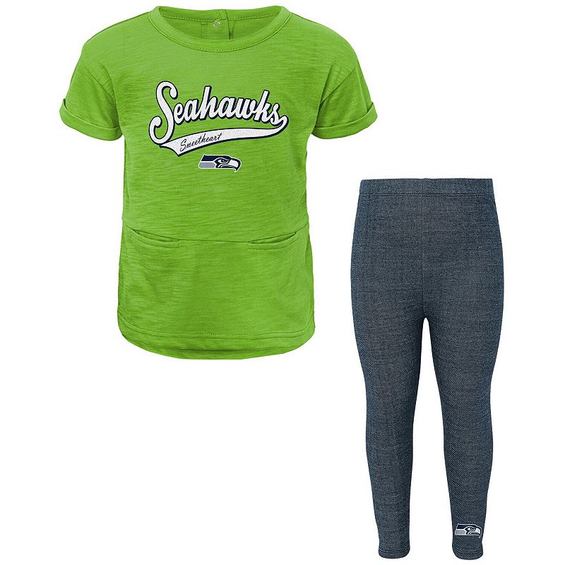 Girls Preschool Neon Green Seattle Seahawks Diamond T-Shirt & Leggings Set,
