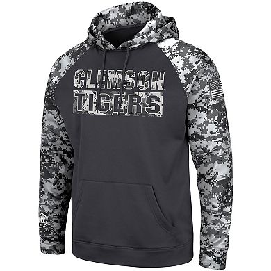 Men's Colosseum Charcoal Clemson Tigers OHT Military Appreciation Digital Camo Pullover Hoodie