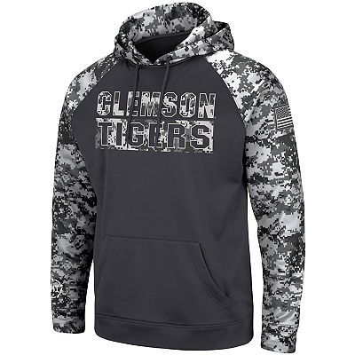 Men s Colosseum Charcoal Clemson Tigers OHT Military Appreciation Digital Camo Pullover Hoodie