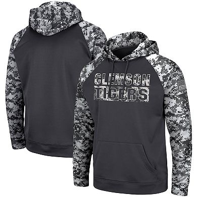 Men's Colosseum Charcoal Clemson Tigers OHT Military Appreciation Digital Camo Pullover Hoodie