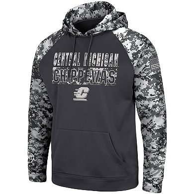 Men's Colosseum Charcoal Cent. Michigan Chippewas OHT Military Appreciation Digital Camo Pullover Hoodie