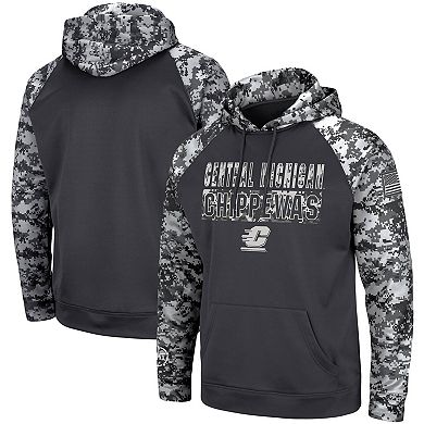 Men's Colosseum Charcoal Cent. Michigan Chippewas OHT Military Appreciation Digital Camo Pullover Hoodie