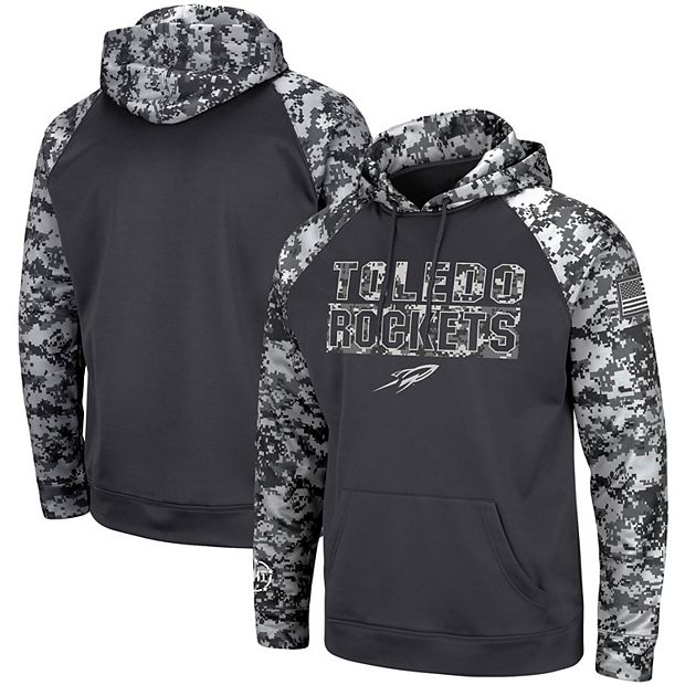 Men s Colosseum Charcoal Toledo Rockets OHT Military Appreciation Digital Camo Pullover Hoodie