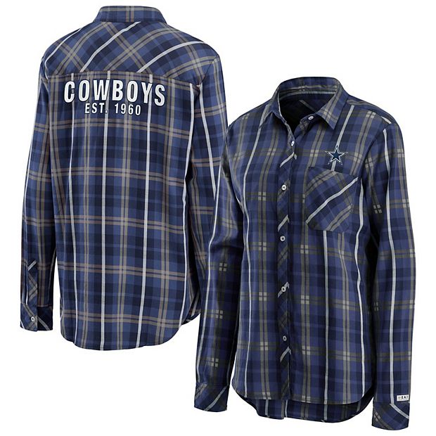 Women's WEAR By Erin Andrews Navy Dallas Cowboys Button-Up Plaid