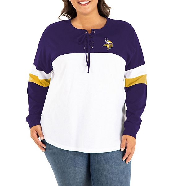 Minnesota Vikings New Era Women's Athletic Varsity Lace-Up Long Sleeve T- Shirt - Purple/White