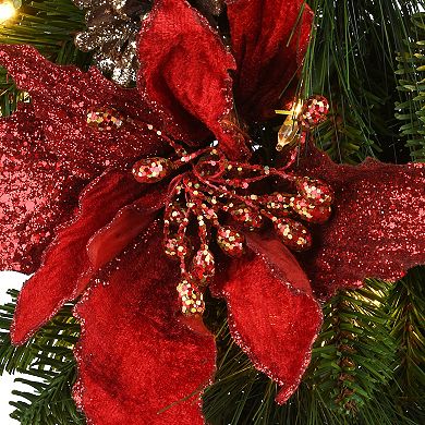 National Tree Company Light-Up Glittery Poinsettia Artificial Christmas Garland Table Decor