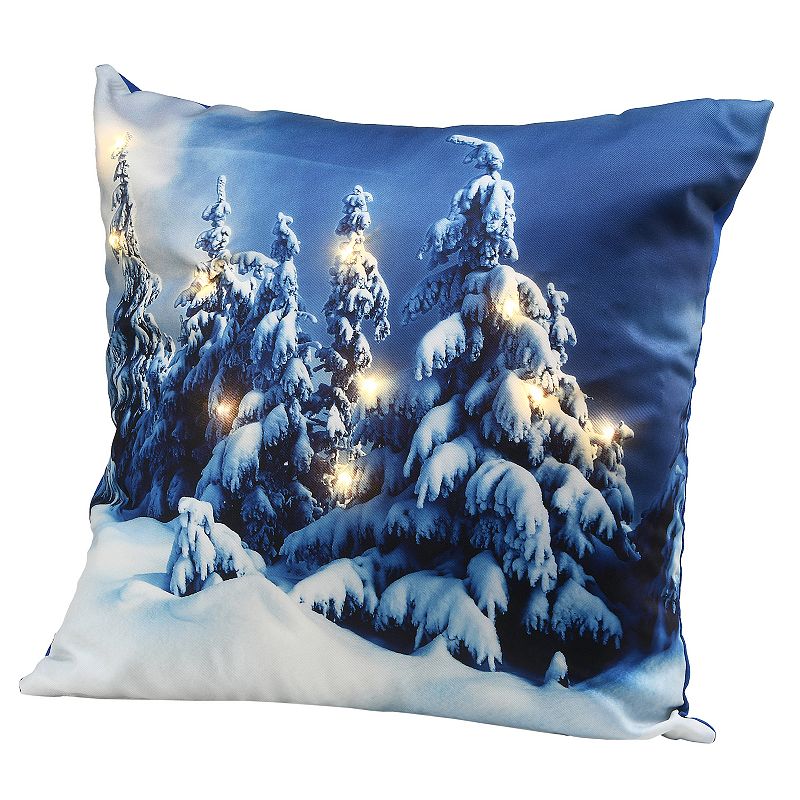 National Tree Company Light-Up Winter Scene Decorative Pillow, Blue