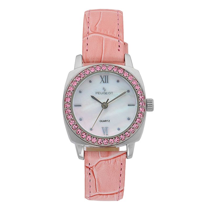 Peugeot Womens Leather Strap Crystal Dress Watch, Size: Small, Pink