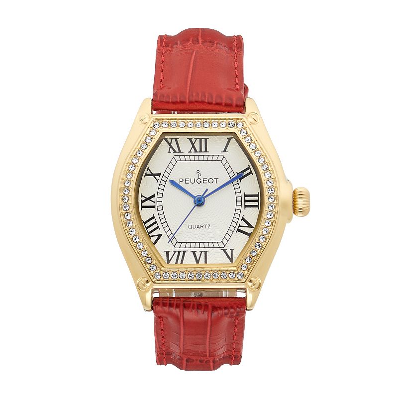 61111860 Peugeot Womens 14k Gold Plated Leather Strap Watch sku 61111860