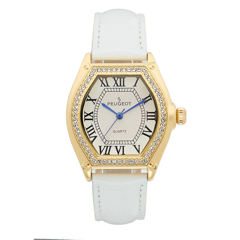 Peugeot Womens 14k Gold Plated Leather Strap Watch, Size: Medium, White