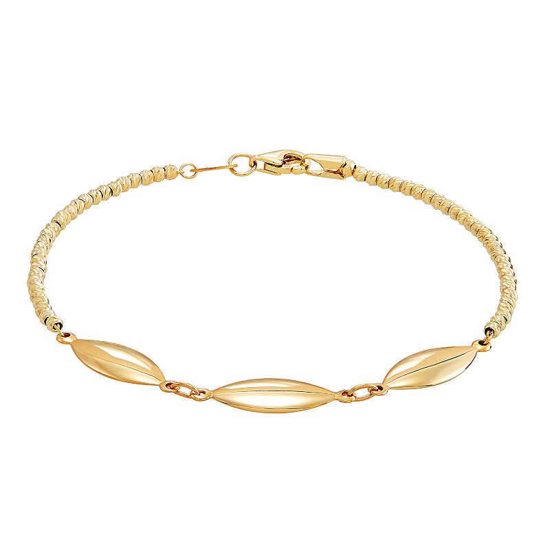 10k Gold Abstract Oval Link Beaded Chain Bracelet, Womens, Size: 7.25