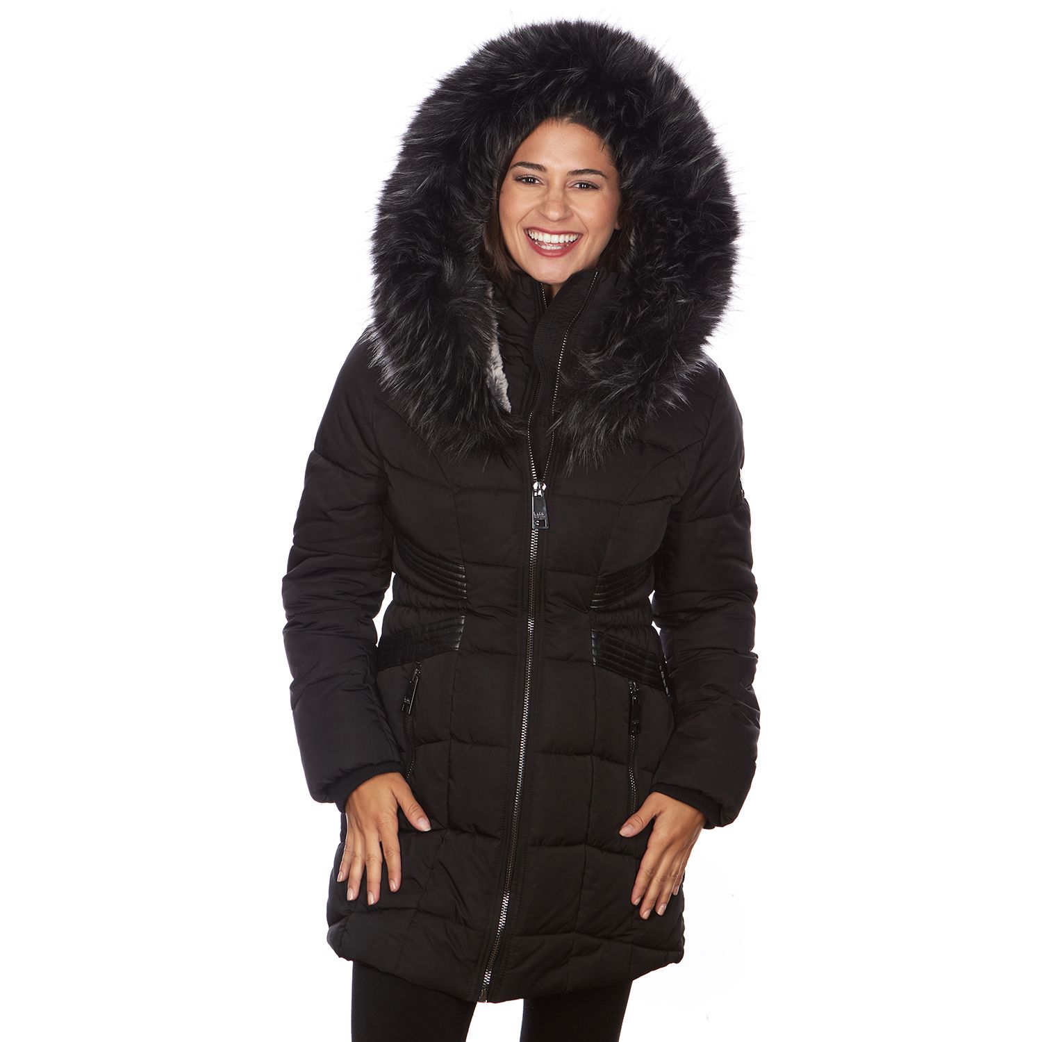 faux fur hood fitted puffer jacket