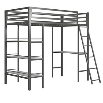 Little Seeds Nova Metal Twin Loft Bed with Shelves
