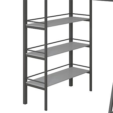 Little Seeds Nova Metal Twin Loft Bed with Shelves