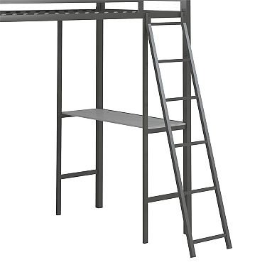 Little Seeds Nova Metal Twin Loft Bed with Shelves