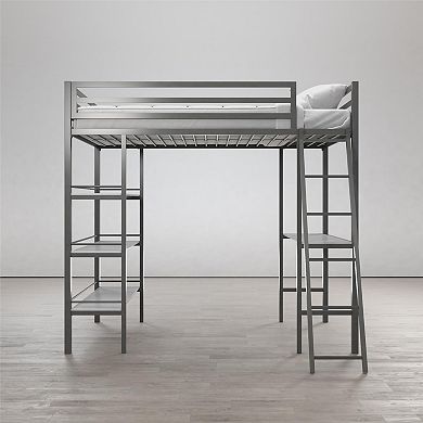 Little Seeds Nova Metal Twin Loft Bed with Shelves